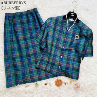 バーバリー(BURBERRY)の極美品 バーバリーズ コットンリネン チェック ノーカラーブラウス セットアップ(その他)