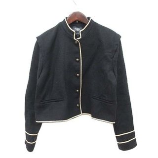 ザラ(ZARA)のザラ ジャケット スタンドカラー パイピング シャドー斜めストライプ L 黒(その他)