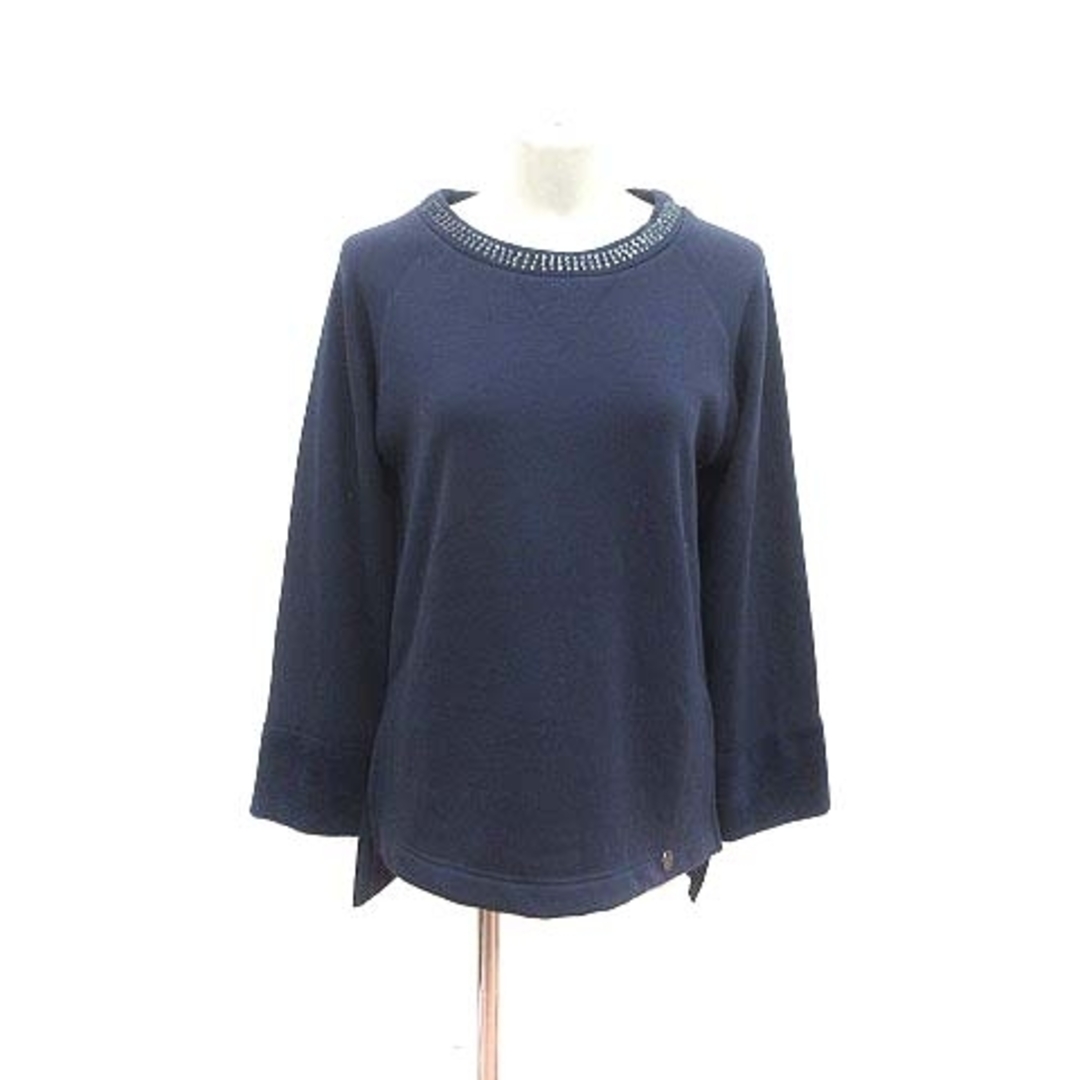 AZUL by moussy(アズールバイマウジー)のAZUL by moussy カットソー 裏起毛 ビジュー 長袖 S 紺 ■MO レディースのトップス(カットソー(長袖/七分))の商品写真