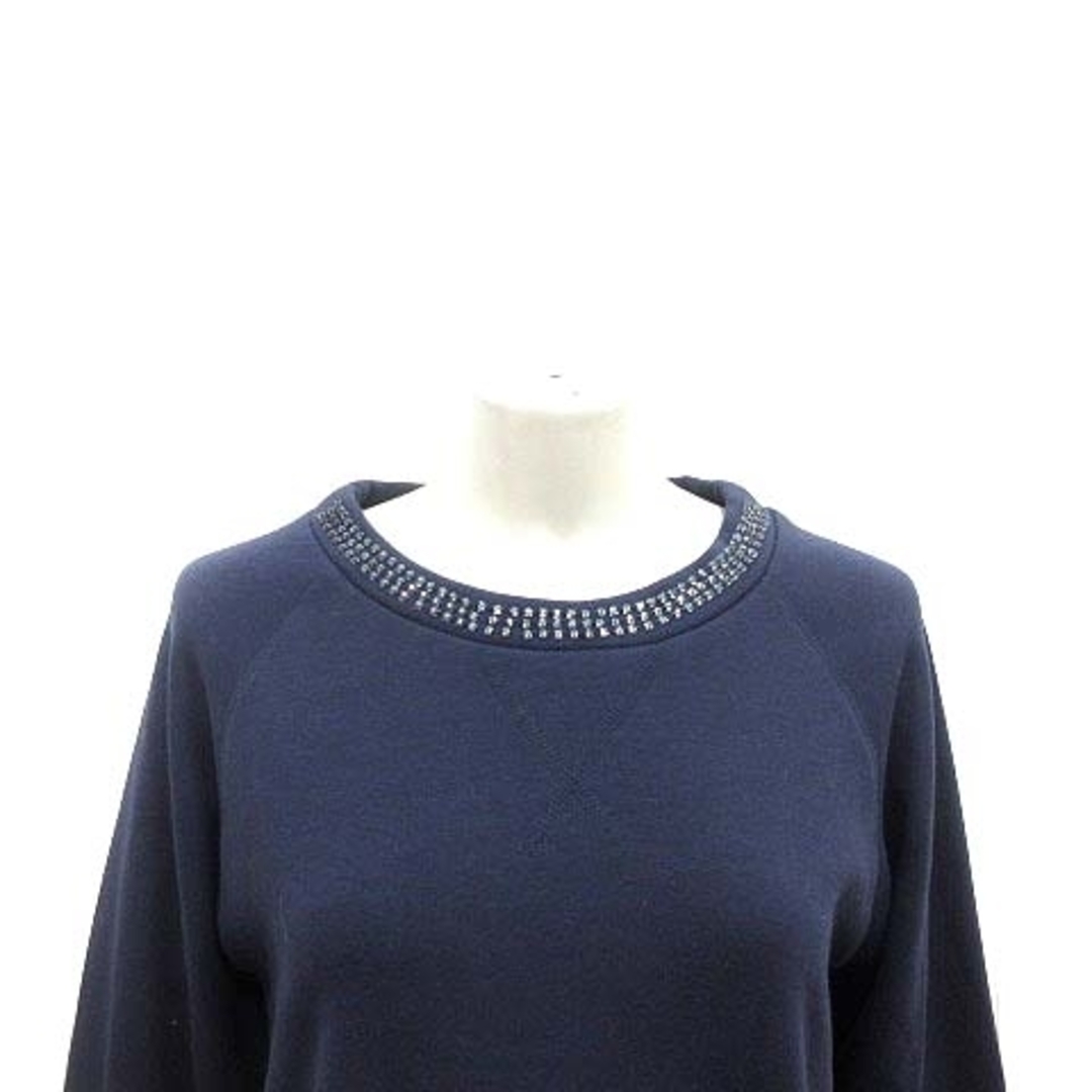 AZUL by moussy(アズールバイマウジー)のAZUL by moussy カットソー 裏起毛 ビジュー 長袖 S 紺 ■MO レディースのトップス(カットソー(長袖/七分))の商品写真