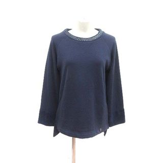 アズールバイマウジー(AZUL by moussy)のAZUL by moussy カットソー 裏起毛 ビジュー 長袖 S 紺 ■MO(カットソー(長袖/七分))