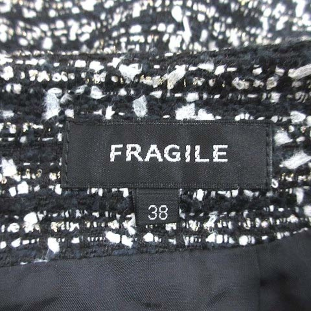 FRAGILE(フラジール)のフラジール タイトスカート ひざ丈 タック ツイード ニット フリンジ 38 黒 レディースのスカート(ひざ丈スカート)の商品写真