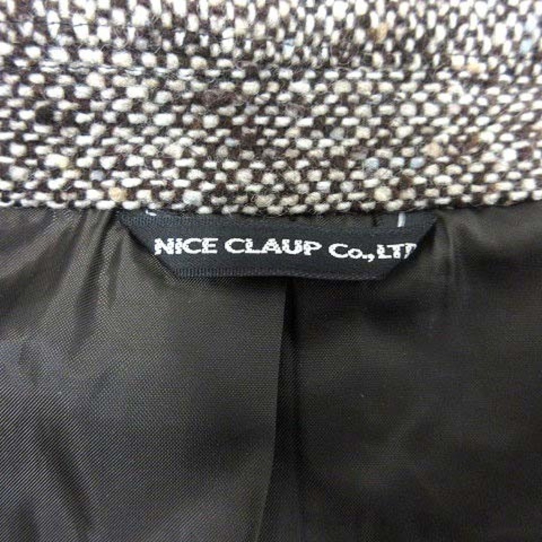 NICE CLAUP(ナイスクラップ)のNICE CLAUP ステンカラーコート ツイード 総裏地 ウール 茶 ■MO レディースのジャケット/アウター(その他)の商品写真