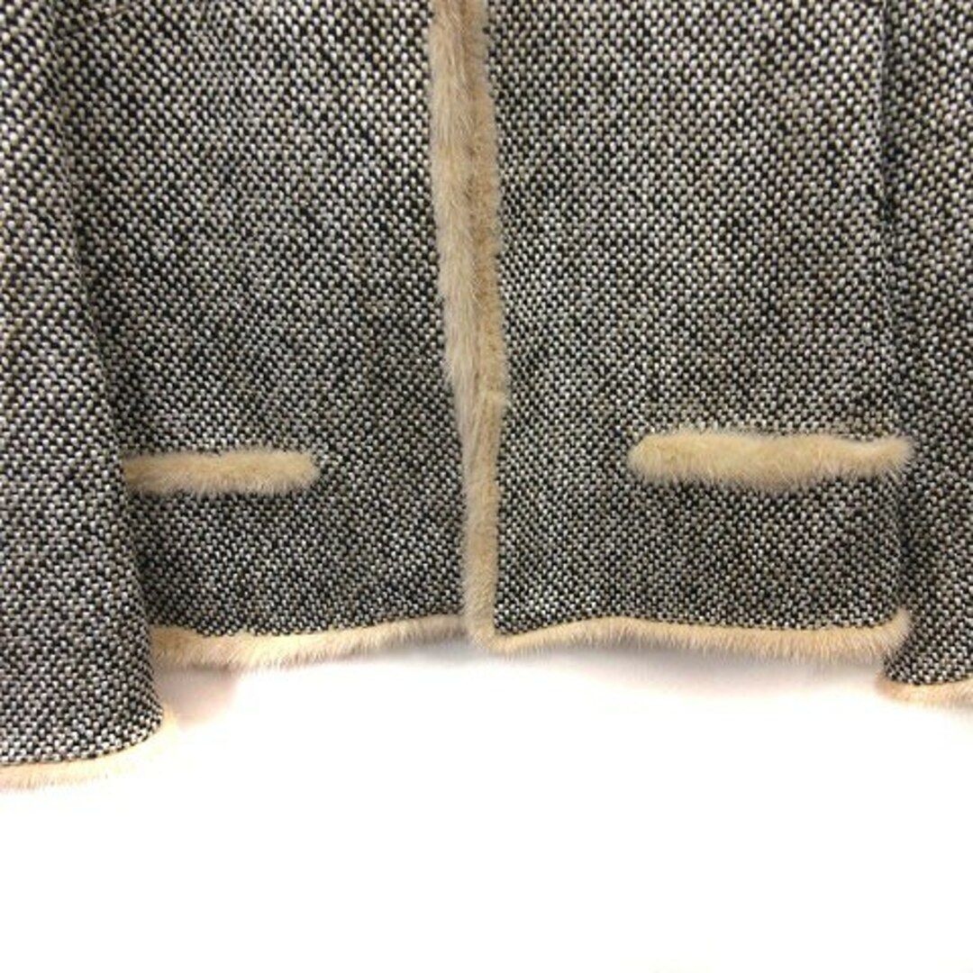 ブリエ ノーカラージャケット ツイード 総裏地 ミンクファー 総柄 40 白 黒 レディースのジャケット/アウター(その他)の商品写真