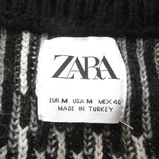 ザラ ZARA ニット セーター 総柄 長袖 M 黒 ブラック 白 ホワイト ザラ ZARA ニット セーター 総柄 長袖 M 黒 ブラック 白 ホワイト