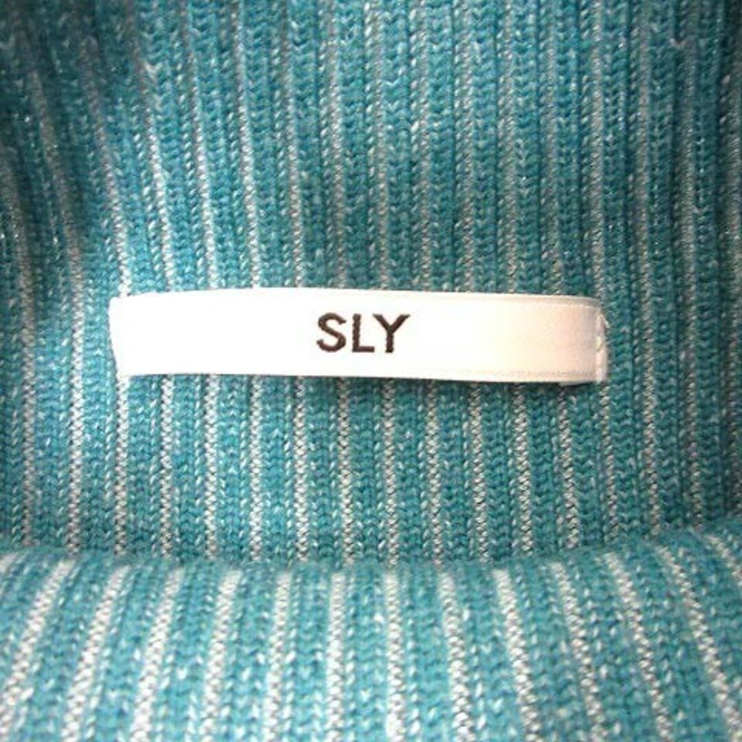 SLY(スライ)のSLY ワンピース ひざ丈 ニット ハイネック 長袖 1 青緑 ブルー グリーン レディースのワンピース(ひざ丈ワンピース)の商品写真