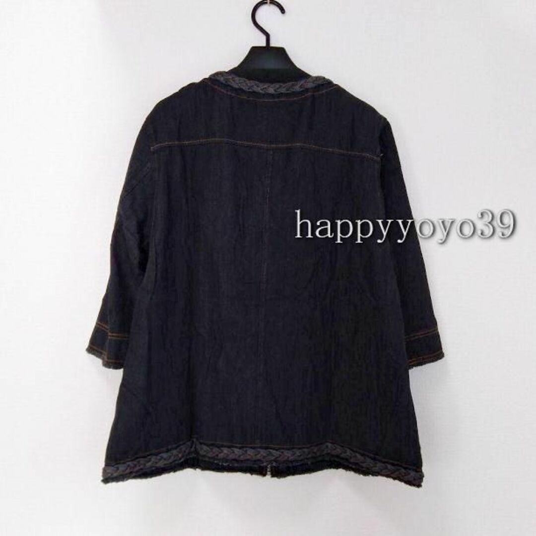 激安 新品５L 黒デニム軽い麻混 綿 七分袖ジャケット レディス 大きいサイズ レディースのジャケット/アウター(ノーカラージャケット)の商品写真
