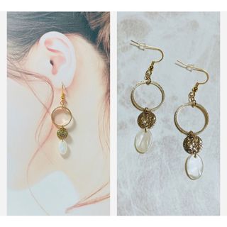 5.シェル×キラキラゴールド　フープピアス(ピアス)