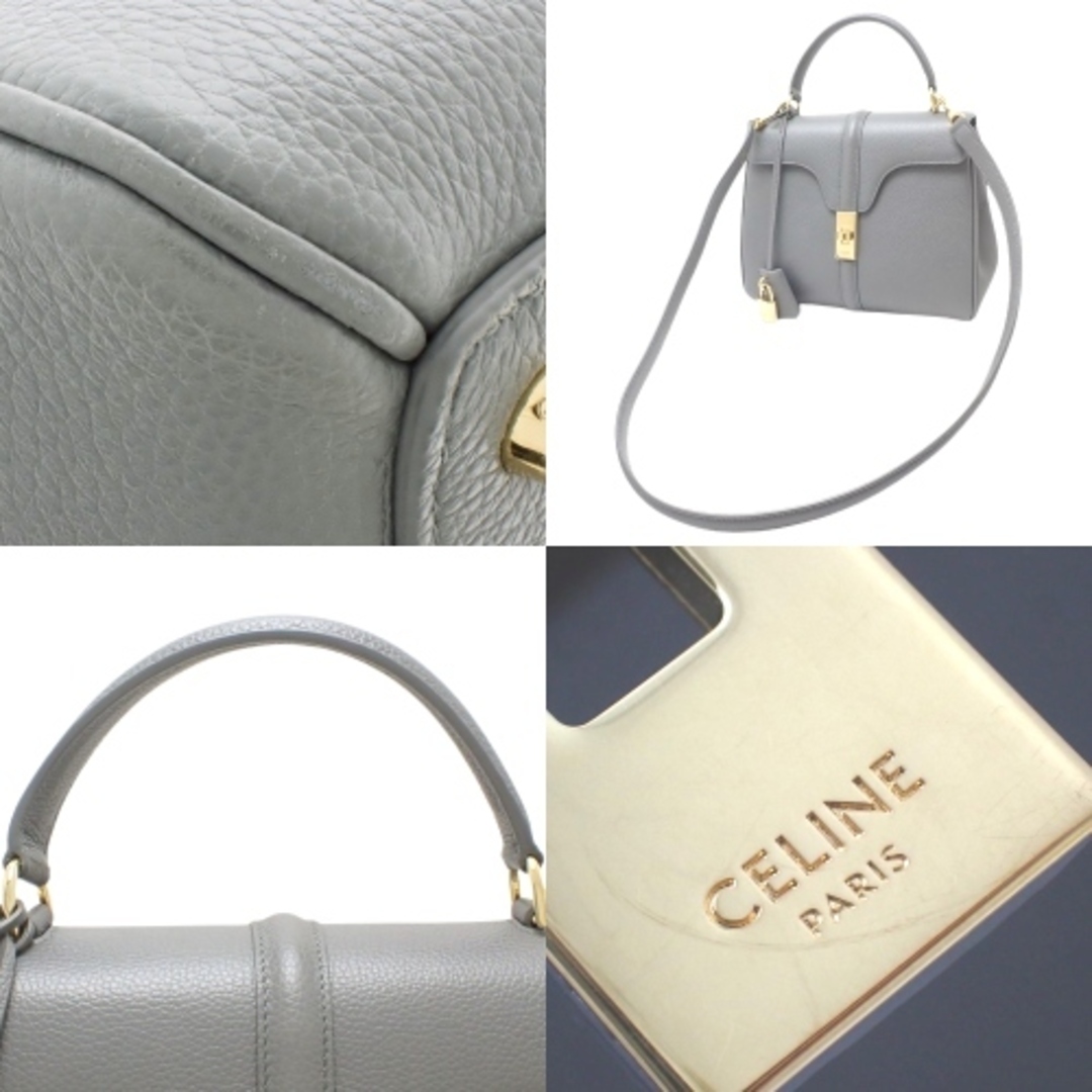 celine(セリーヌ)のCELINE(セリーヌ) セーズ 16 スモール ハンドバッグ 2WAY ショルダーバッグ 肩掛け グレインドカーフスキン グレー灰 ゴールド金具 レディース 40802081479【中古】【アラモード】 レディースのバッグ(ハンドバッグ)の商品写真