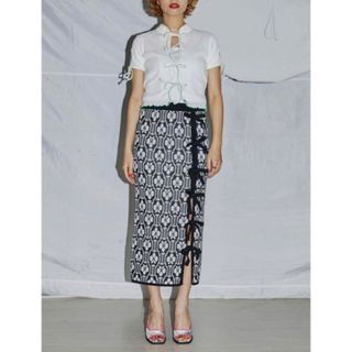 パメオポーズ(PAMEO POSE)のCattleya Pattern Skirt パメオポーズ　ニットスカート(ロングスカート)