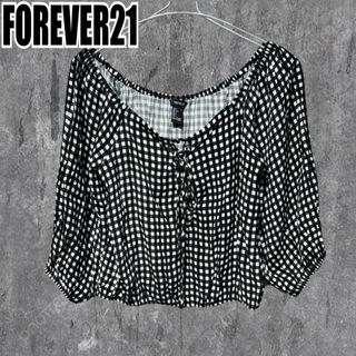 フォーエバートゥエンティーワン(FOREVER 21)の【美品】FOREVER21 長袖ブラウス オフショル トップス チェック L(シャツ/ブラウス(長袖/七分))