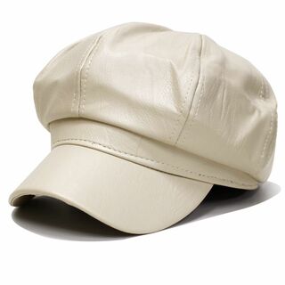 帽子 レディース 合皮 シンプル キャスケット PUレザー タイプ２　ベージュ(キャスケット)