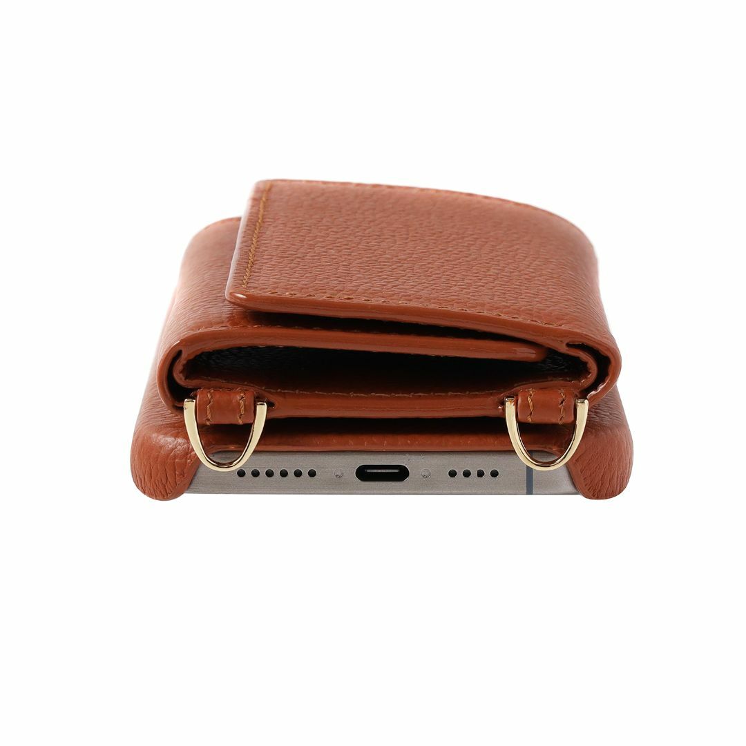 iPhone15 ProMax  本牛革 カバー 財布   ブラウン ストラップ