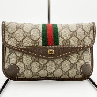 グッチ(Gucci)の美品 GUCCI グッチ GG柄 オールドグッチ ポーチ クラッチバッグ 小物入れ シェリーライン ブラウン GGスプリーム レディース ファッション 014 58 5205 USED 【中古】(ポーチ)