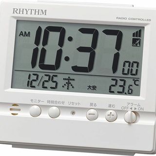 【色:ホワイト】リズム(RHYTHM) 電波時計 目覚まし時計 アラーム 温度 (置時計)