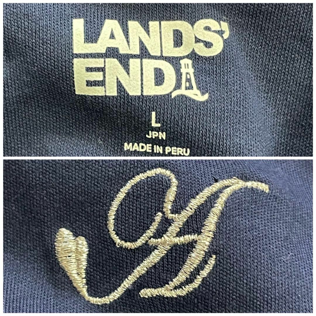 LANDS’END(ランズエンド)のLANDS'END (L) コットン 刺繍 ポロシャツ ネイビー 無地 シンプル レディースのトップス(シャツ/ブラウス(長袖/七分))の商品写真