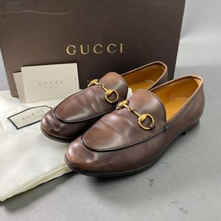 グッチ(Gucci)の7a18 イタリア製 GUCCI グッチ ローファー フラットパンプス 34.5 ブラウン レザー ラウンドトゥ 金具(ハイヒール/パンプス)