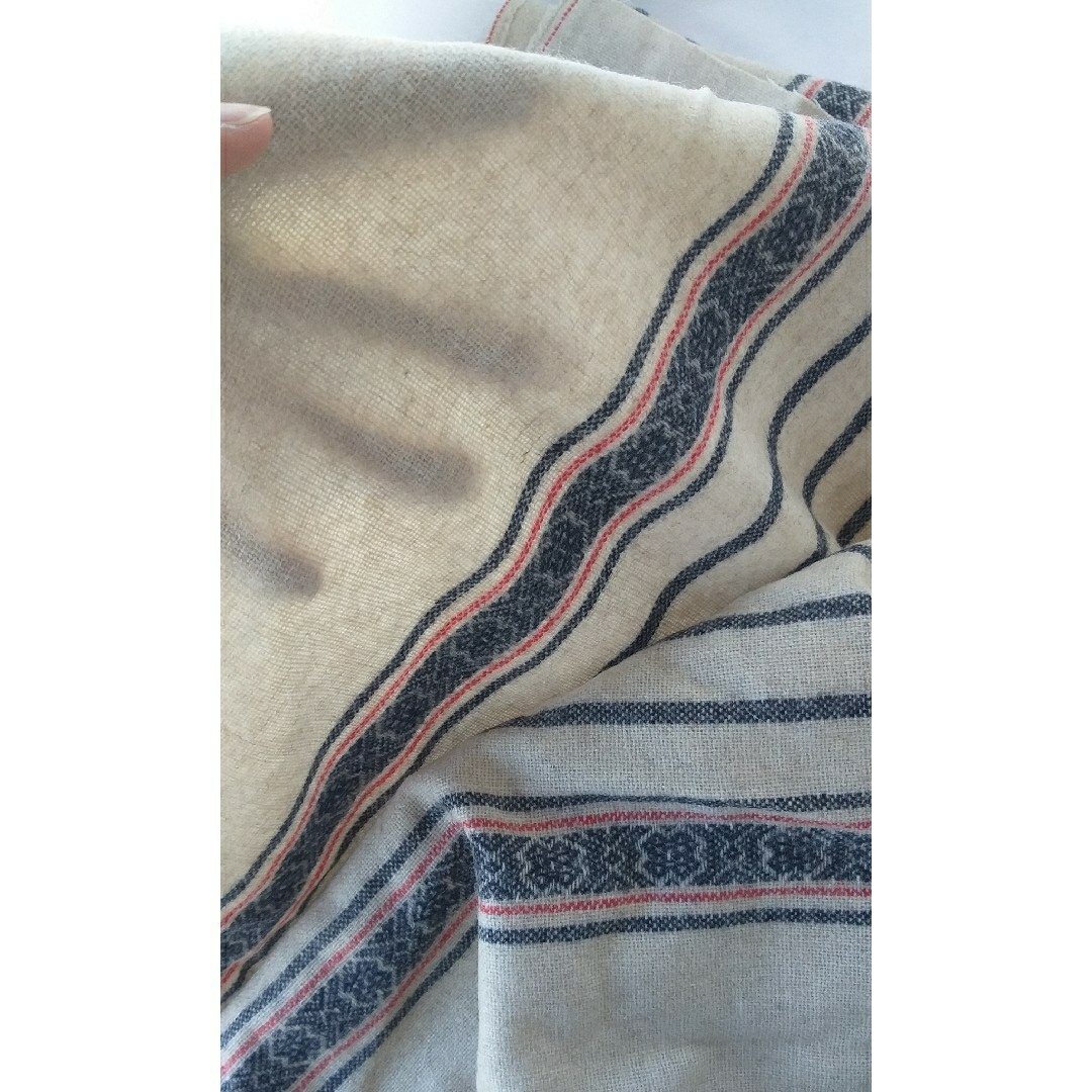 日本製 ウールポリエステル エスニック 先染めストライプ生地 サンドベージュ ハンドメイドの素材/材料(生地/糸)の商品写真