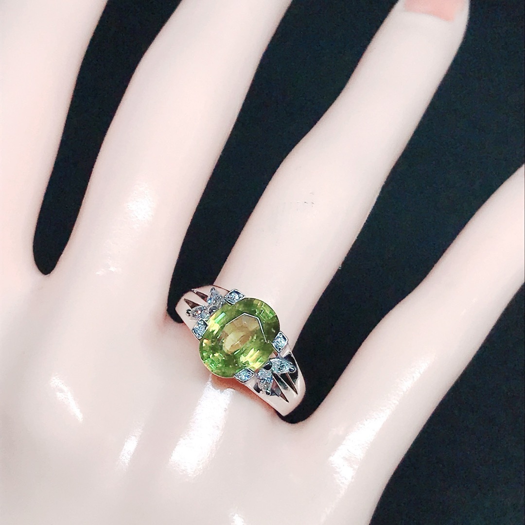 スフェーン 2.69ct ダイヤモンド 0.17ct K18WG 鑑別カード レディースのアクセサリー(リング(指輪))の商品写真