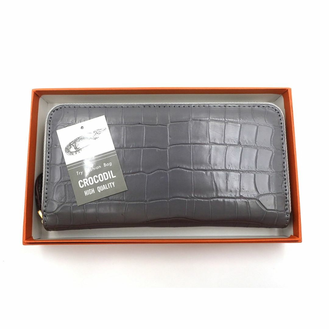 【アウトレット品】クロコダイル　本革　ラウンドファスナー長財布　センター取り