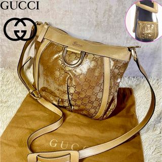 グッチ(Gucci)の極美品 GUCCI クリスタル アビー 斜め掛け ショルダー GG ゴールド(ショルダーバッグ)