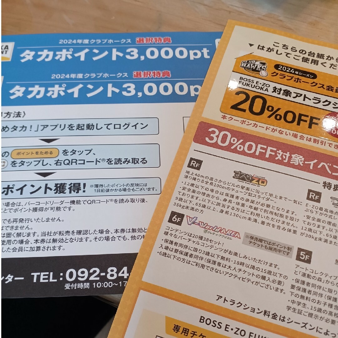 限定福岡ソフトバンクホークス2024シーズン会員特典　タカポイント6000p分＋α