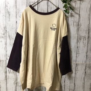 ハートマーケット(Heart Market)のハートマーケット　スマイル　チュニックTシャツ　ベージュ　パープル(シャツ/ブラウス(長袖/七分))