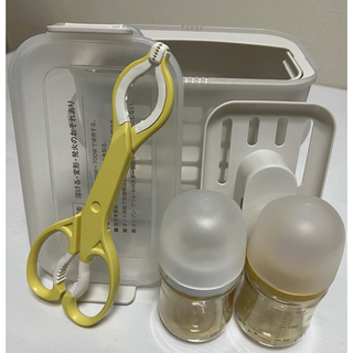 Pigeon - 哺乳瓶消毒容器&哺乳瓶(母乳実感160ml)2本&トング