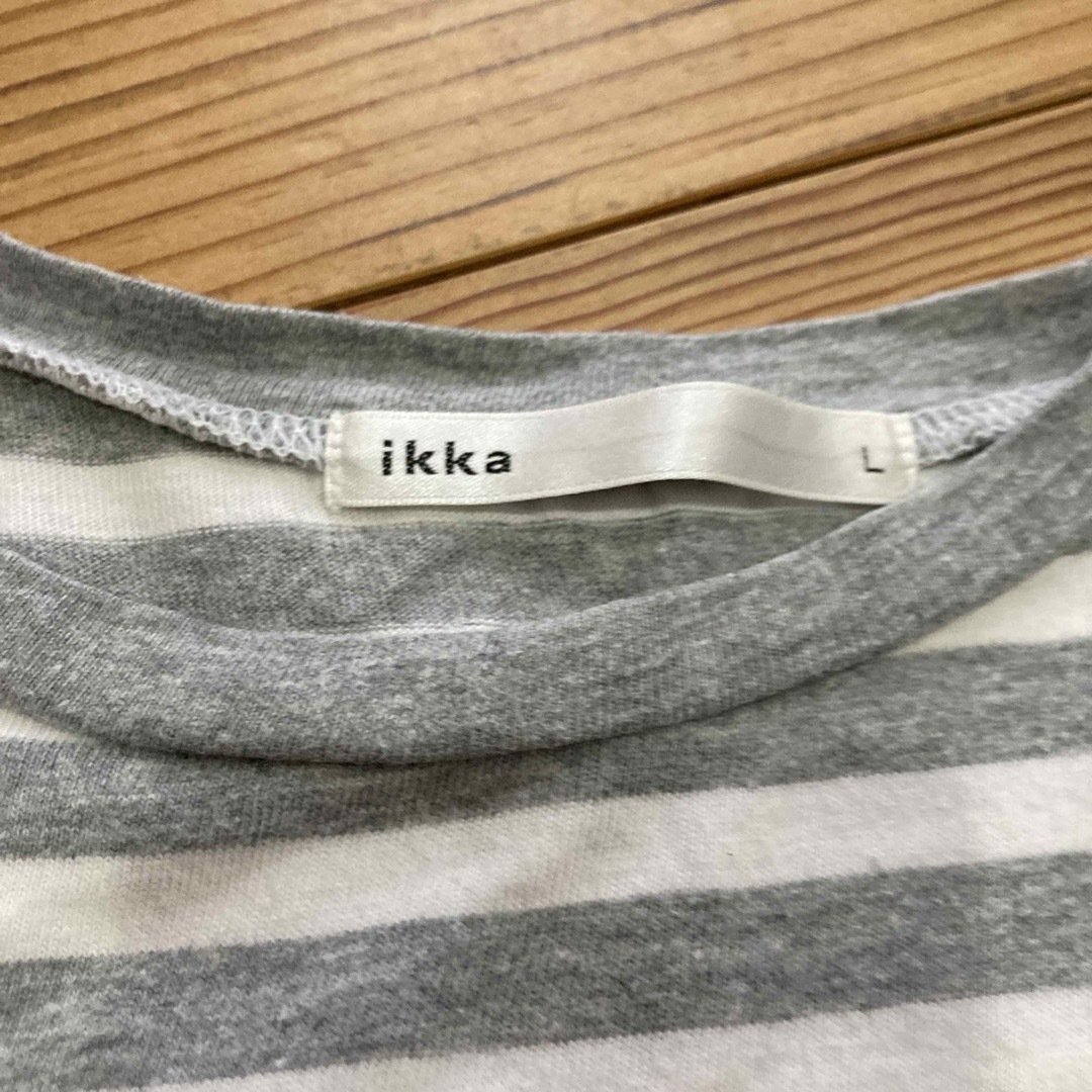 ikka(イッカ)のikka  裾袖口スリット　ボーダー長T  L レディースのトップス(Tシャツ(長袖/七分))の商品写真