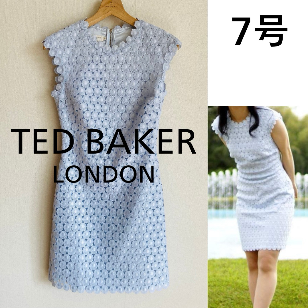 TEDBAKER シフォン レース プリーツ ワンピース ホワイトプリーツワンピース