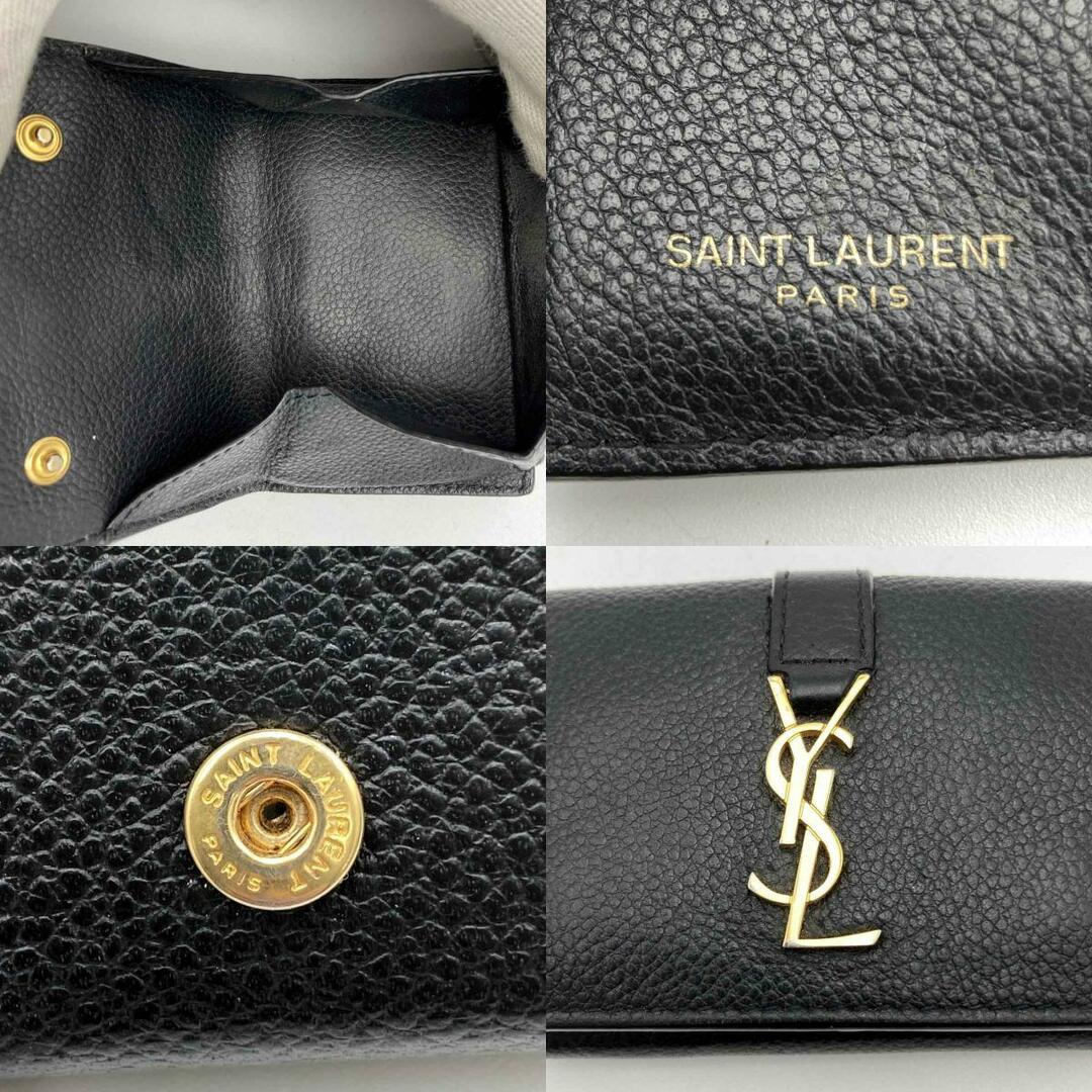 Yves Saint Laurent(イヴサンローラン)のYVES SAINT LAURENT イヴ・サンローラン 三つ折り財布 財布 ミニウォレット ロゴ ブラック ゴールド レザー レディース メンズ 小物 USED 【中古】 レディースのファッション小物(財布)の商品写真