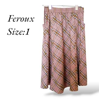 フェルゥ(Feroux)の美品 Feroux フェルゥ ピンク  チェック柄 フレアスカート 秋冬用(ひざ丈スカート)