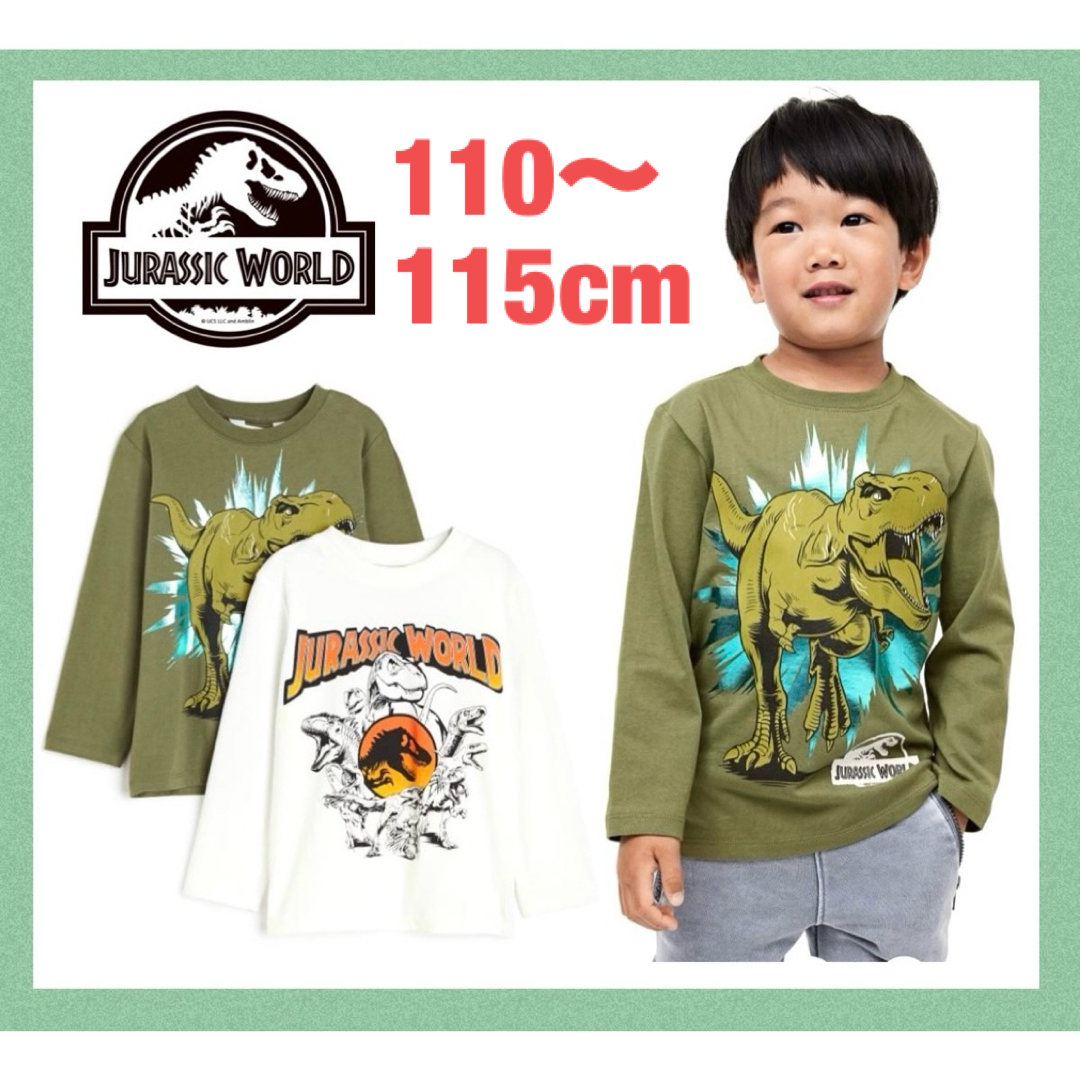 H&M(エイチアンドエム)の未使用h&mジュラシックワールド長袖シャツ2枚セット110〜115cm男の子恐竜 キッズ/ベビー/マタニティのキッズ服男の子用(90cm~)(Tシャツ/カットソー)の商品写真