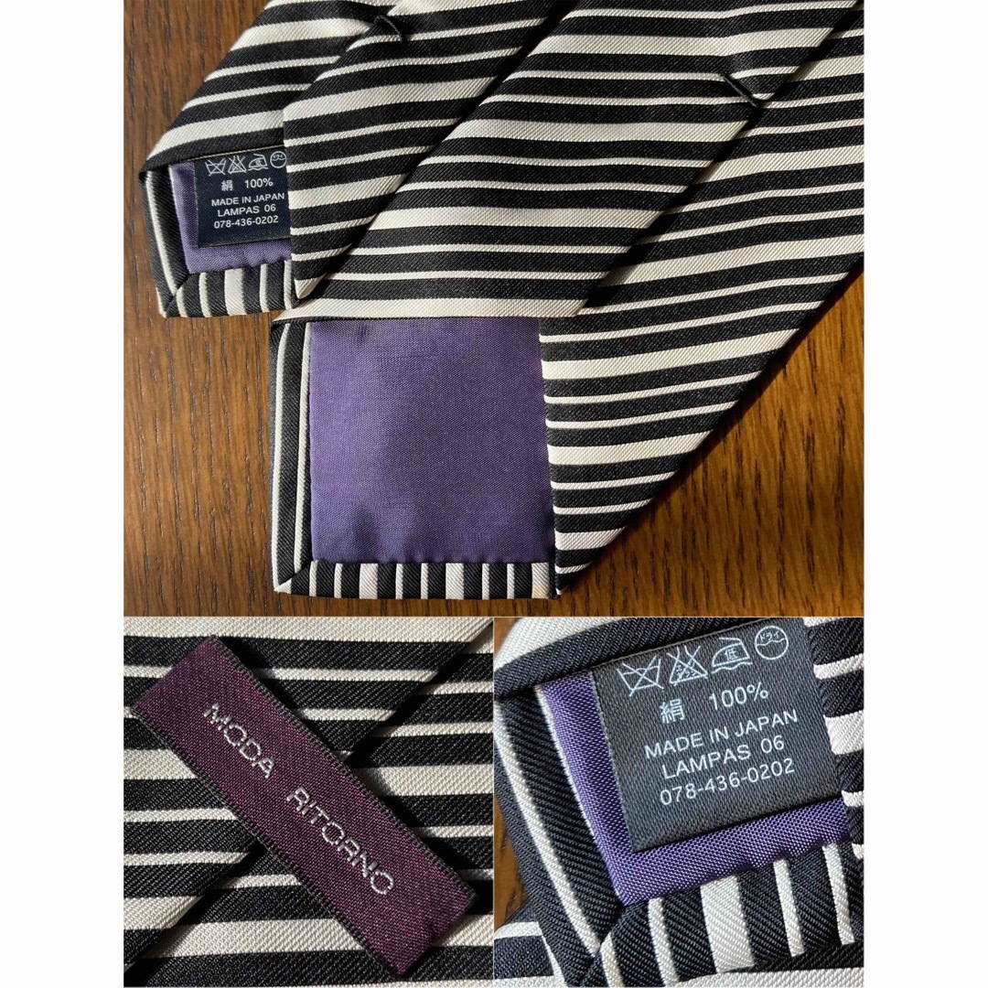 MODA RITORNO　シルクネクタイ　絹100%　トリプルストライプ　白黒 メンズのファッション小物(ネクタイ)の商品写真
