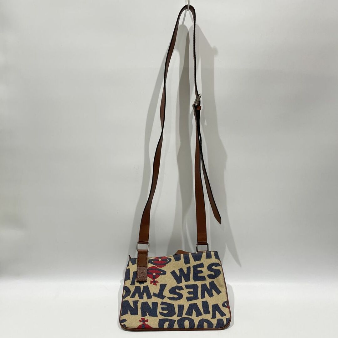 Vivienne Westwood(ヴィヴィアンウエストウッド)のVivienne Westwood ロゴ オーブ 総柄 斜め掛け ショルダーバッグ キャンバス レザー レディースのバッグ(ショルダーバッグ)の商品写真