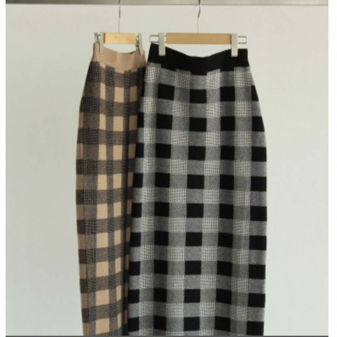 【新品タグ付き】Vin ブロックチェックニットタイトスカートロングスカート