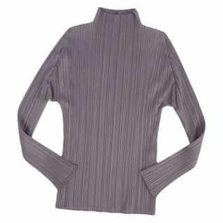 プリーツプリーズイッセイミヤケ(PLEATS PLEASE ISSEY MIYAKE)の美品 プリーツプリーズ イッセイミヤケ PLEATS PLEASE シャツ ブラウス ハイネック ロングスリーブ 長袖 プリーツ トップス レディース 3(L相当) グレー(シャツ/ブラウス(長袖/七分))