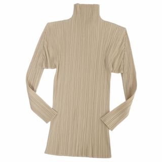 プリーツプリーズイッセイミヤケ(PLEATS PLEASE ISSEY MIYAKE)の美品 プリーツプリーズ イッセイミヤケ PLEATS PLEASE シャツ ブラウス ハイネック ロングスリーブ 長袖 プリーツ トップス レディース 4(XL相当) ベージュ(シャツ/ブラウス(長袖/七分))