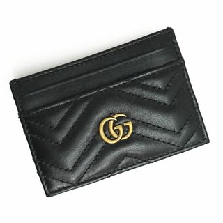 Gucci - グッチ GGマーモント シェブロン カードケース 名刺入れ 定期入れ パスケース レザー ブラック 黒 ゴールド金具 443127 箱付 GUCCI（新品・未使用品）