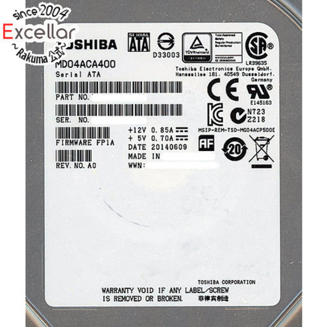 TOSHIBA製HDD MD04ACA400 4TB SATA600 7200 TOSHIBA製HDD MD04ACA400 4TB SATA600 7200
