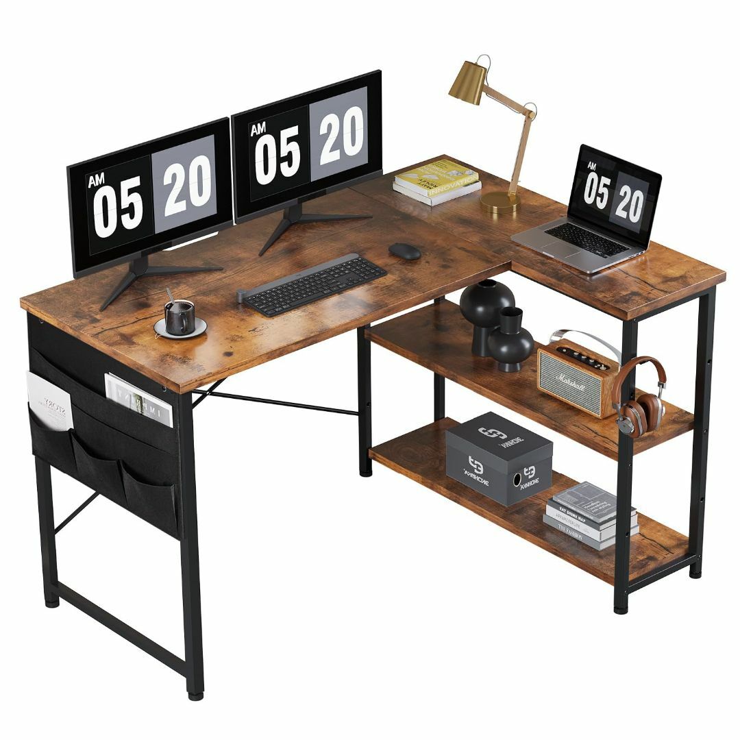 オフィス家具【色: ビンテージ】YeTom パソコンデスク 机 学習机 桌子 右棚左棚 幅1