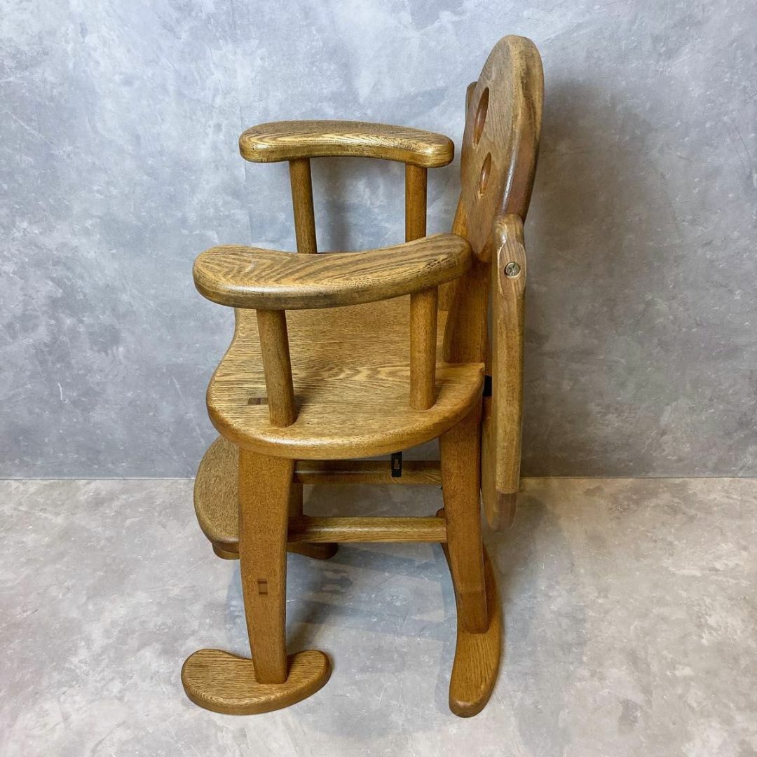 木製 テーブル付 ハイチェア ベビーチェア　ハンドメイド　木の家具　子ども椅子奥行き約44㎝