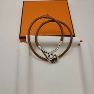 エルメス(Hermes)のHERMES　エルメス　ジャンボ　ブレスレット　シルバー金具　レザー　茶(ブレスレット/バングル)