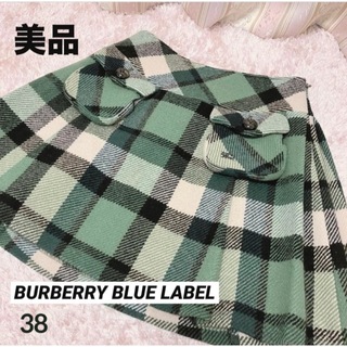 バーバリーブルーレーベル(BURBERRY BLUE LABEL)の【美品】バーバリーブルーレーベル スカート グリーン チェック 38(ミニスカート)