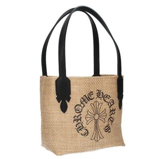 クロムハーツ(Chrome Hearts)のクロムハーツ  SMALL BEACHES BAG CHクロスプリントレザー切替ストロー素材トートバッグ メンズ(トートバッグ)