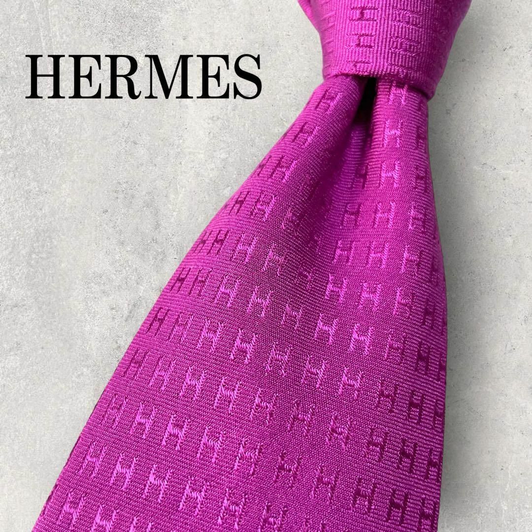 Hermes - 美品 HERMES エルメス H柄 総柄 ファソネ ネクタイ パープル