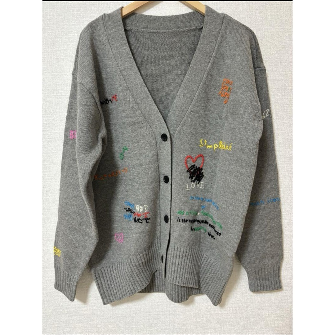レディースLife Word Embroidery Knit Cardigan