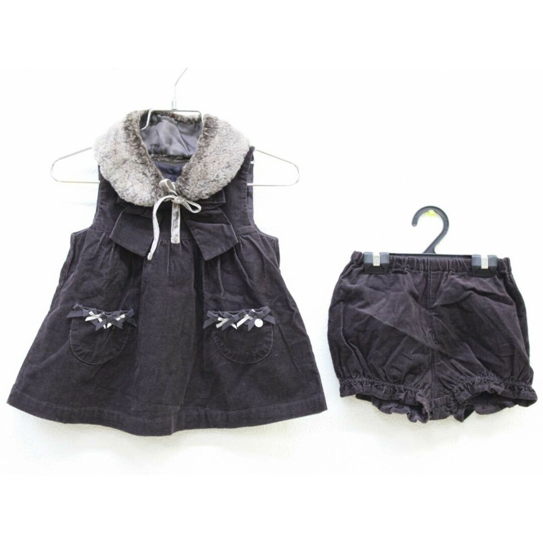 ■タルティーヌエショコラ/Tartine et Chocolat■80cm ジャンパースカート 茶 ブルマ ティペット付【中古】子供服 キッズ kids ベビー服 baby 女の子 秋冬 729032 キッズ/ベビー/マタニティのベビー服(~85cm)(ワンピース)の商品写真