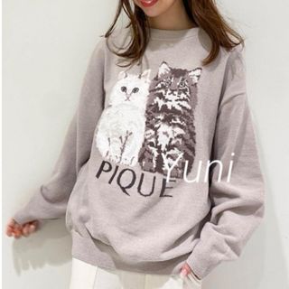 ジェラートピケ(gelato pique)の正規品♡ツインキャットジャガードプルオーバー♡ベージュ(ルームウェア)