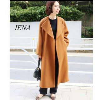 イエナ(IENA)の最終SALE☆IENA　ノーカラーロングスリットコート　キャメル　size34(ロングコート)